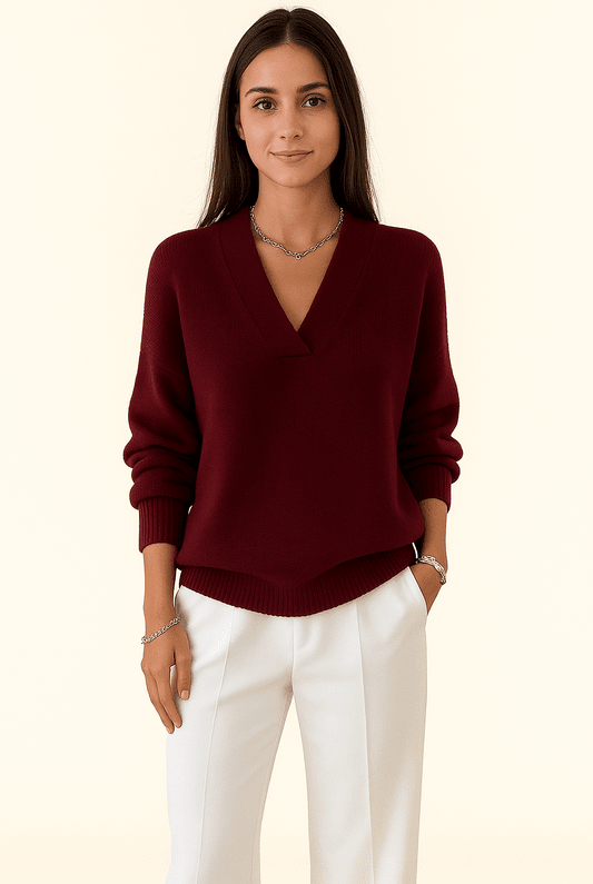 V-hals Trui Dames met Lange Mouwen - Zachte Pluche, Casual Elegantie, Losse Fit, Veelzijdig Design 1