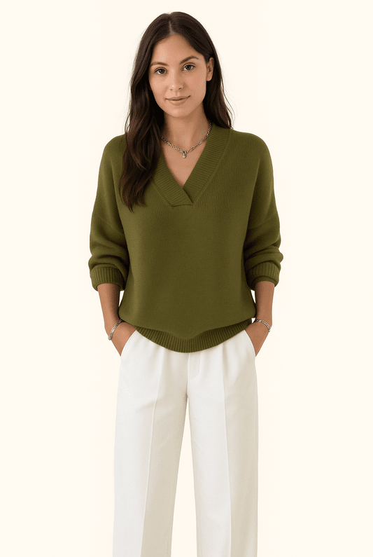 V-hals Trui Dames met Lange Mouwen - Zachte Pluche, Casual Elegantie, Losse Fit, Veelzijdig Design 3