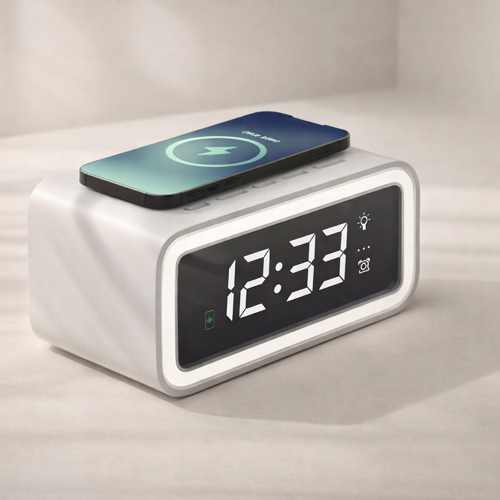 Alarm Clock LED Display Qi Wireless Charging ABS Plastic 1