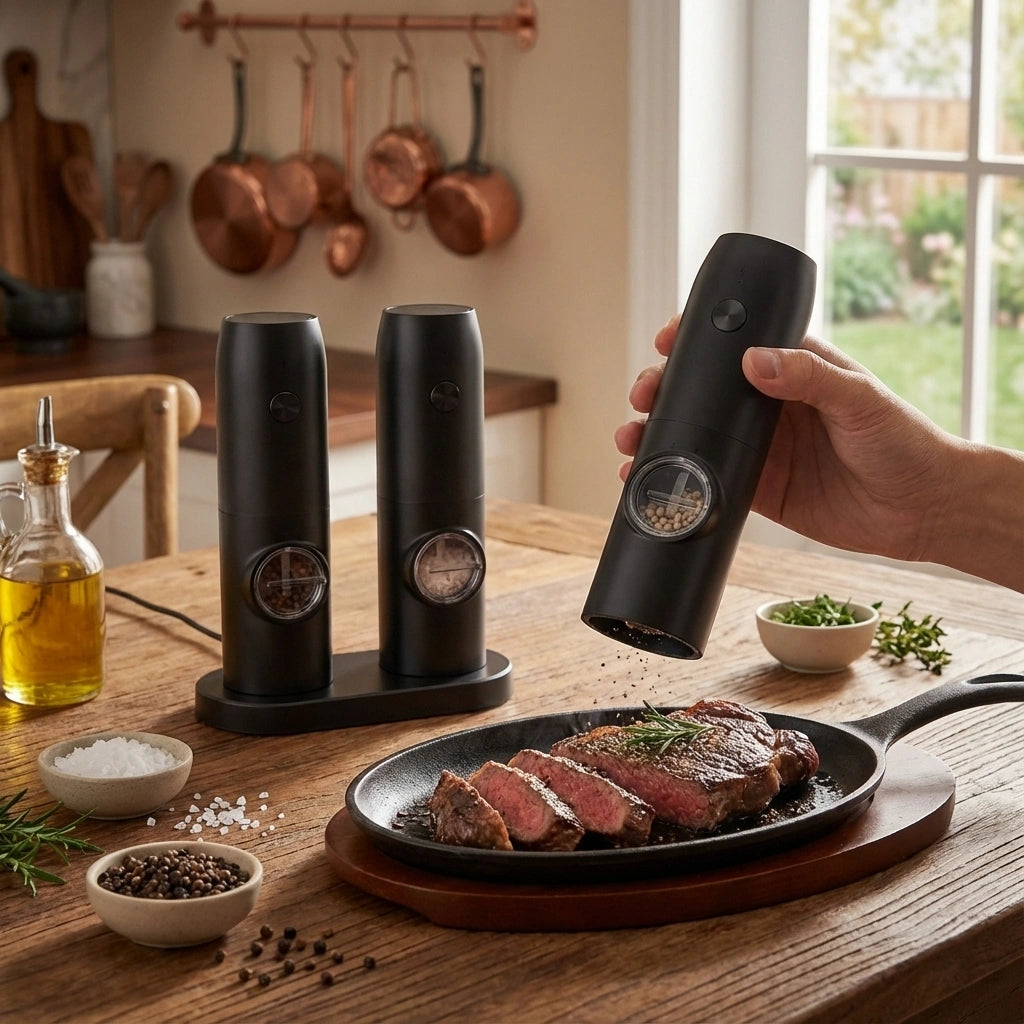 Electric Salt and Pepper Grinder Set with Adjustable Grind and USB Charging – Automatic Grinding with LED Light 7