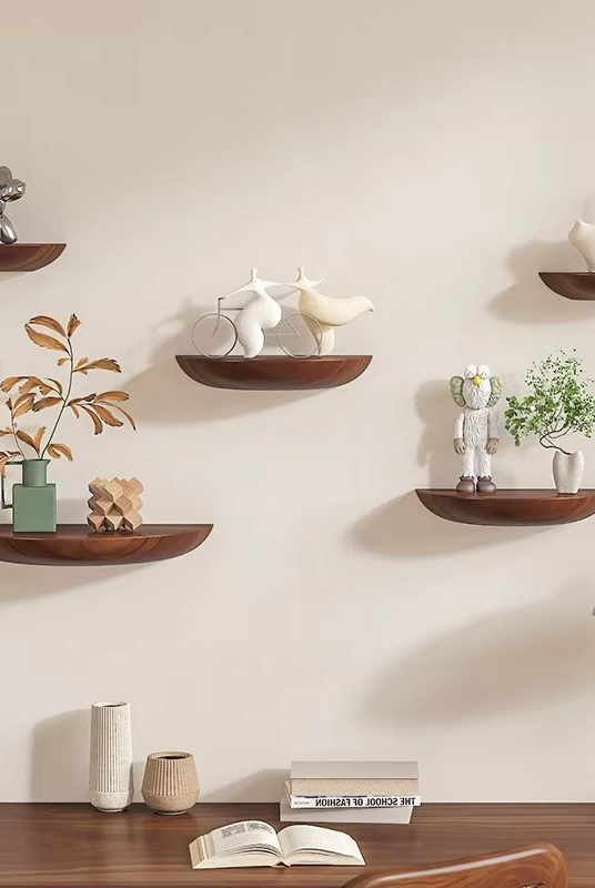 Half-Round Wooden Floating Shelf – Modern Wall-Mounted Display for Stylish Storage in Home and Bathroom 0