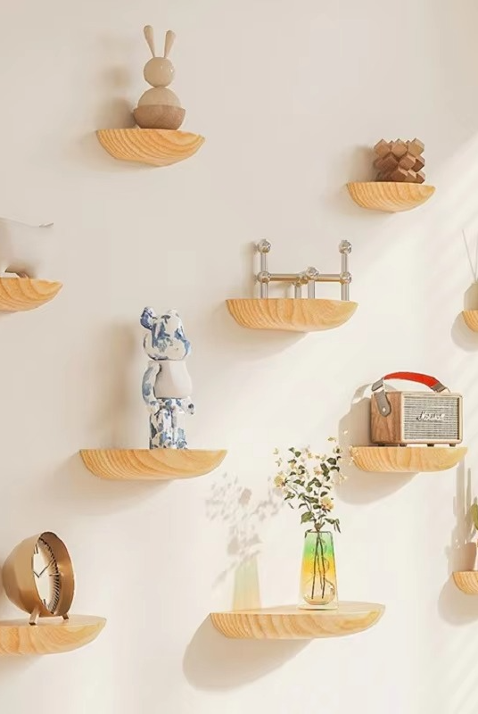 Half-Round Wooden Floating Shelf – Modern Wall-Mounted Display for Stylish Storage in Home and Bathroom 1