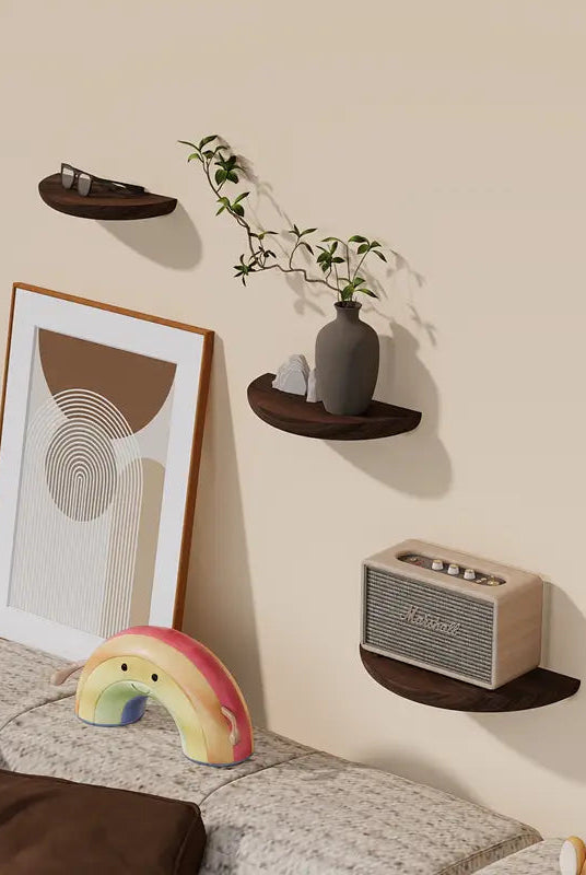 Half-Round Wooden Floating Shelf – Modern Wall-Mounted Display for Stylish Storage in Home and Bathroom 2