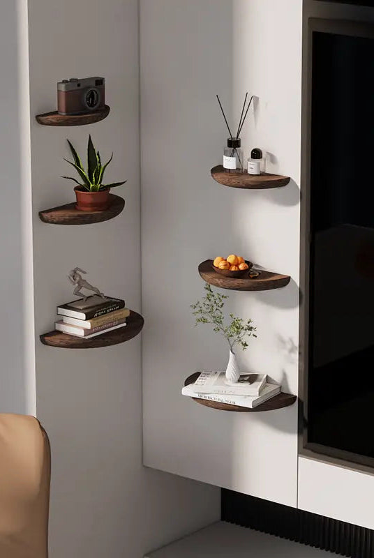 Half-Round Wooden Floating Shelf – Modern Wall-Mounted Display for Stylish Storage in Home and Bathroom 4