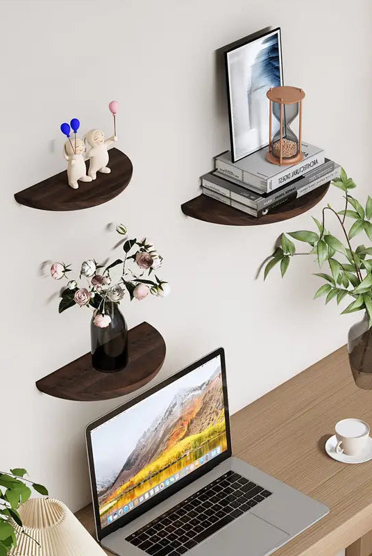 Half-Round Wooden Floating Shelf – Modern Wall-Mounted Display for Stylish Storage in Home and Bathroom 7