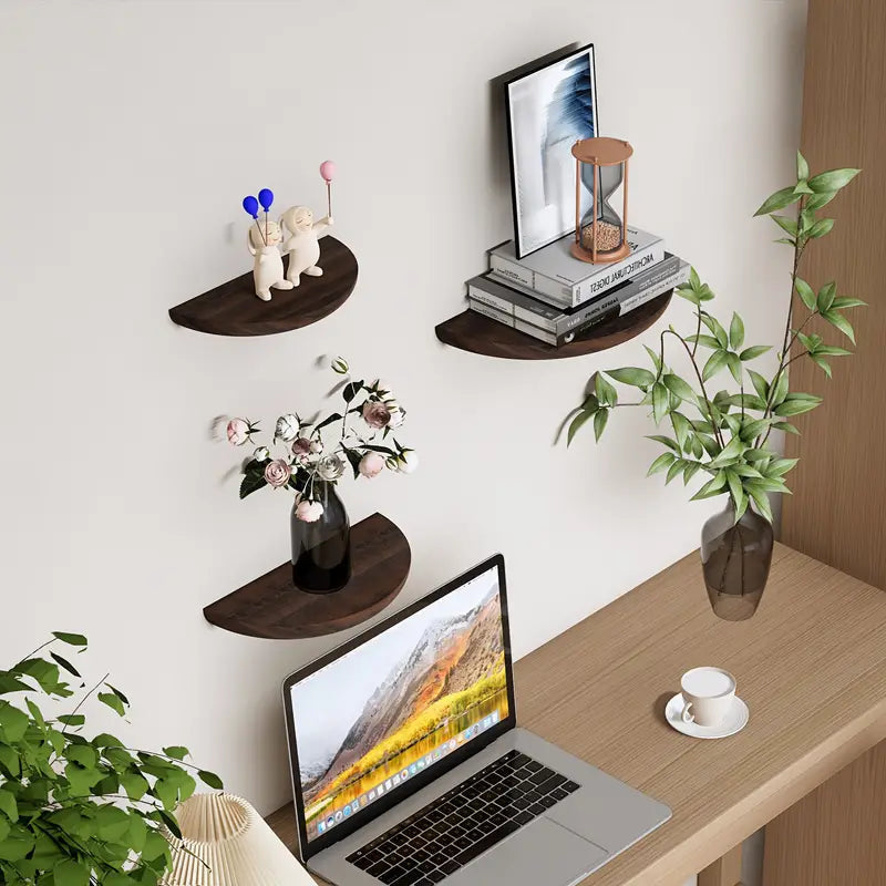 Half-Round Wooden Floating Shelf – Modern Wall-Mounted Display for Stylish Storage in Home and Bathroom 7