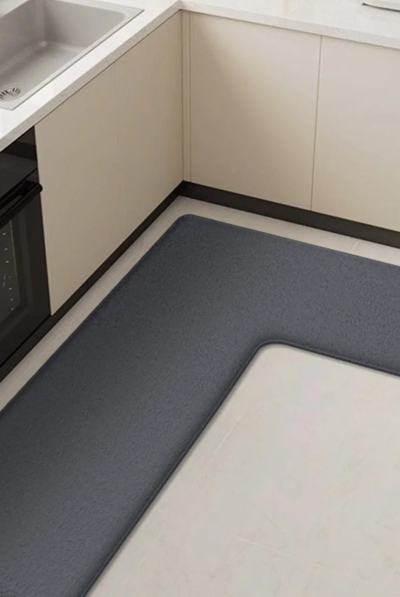 L-Shaped Anti-Fatigue Kitchen Mat with Non-Slip Backing – Soft Flannel, Washable and Highly Absorbent Kitchen Rug 1