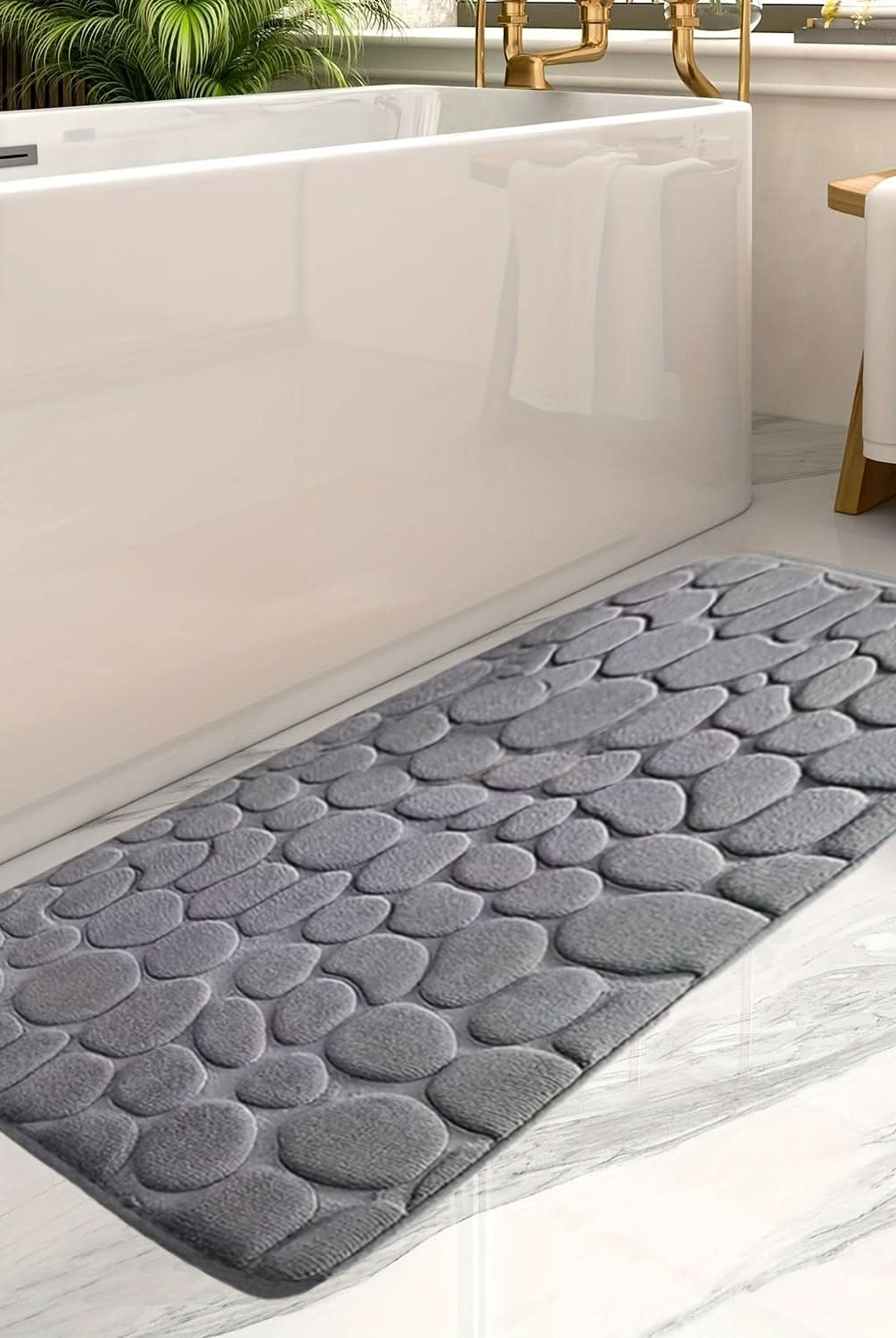 Large Non-Slip Bath Mat with Elegant Stripe Design – Comfortable Machine Washable Bathroom Rug for Safety and Style 0