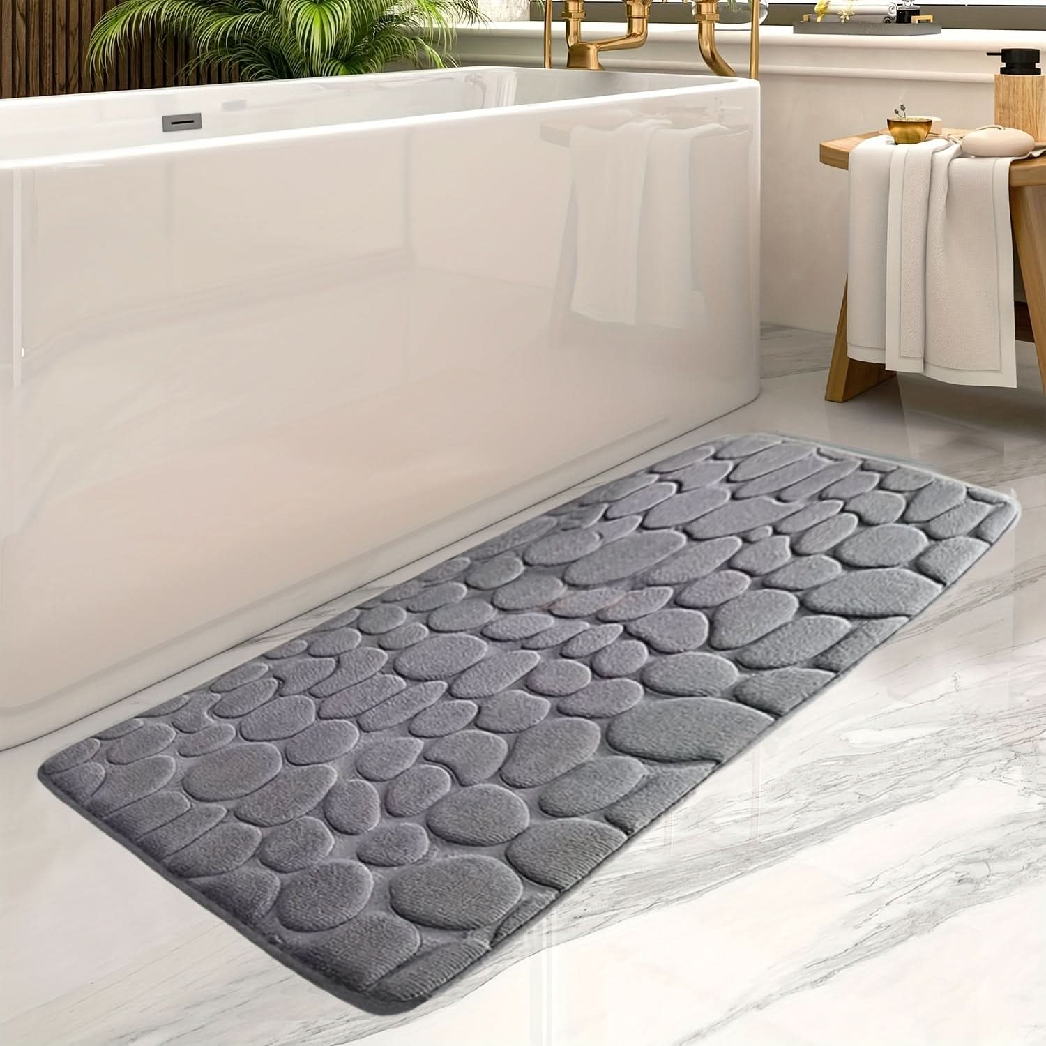 Large Non-Slip Bath Mat with Elegant Stripe Design – Comfortable Machine Washable Bathroom Rug for Safety and Style 0