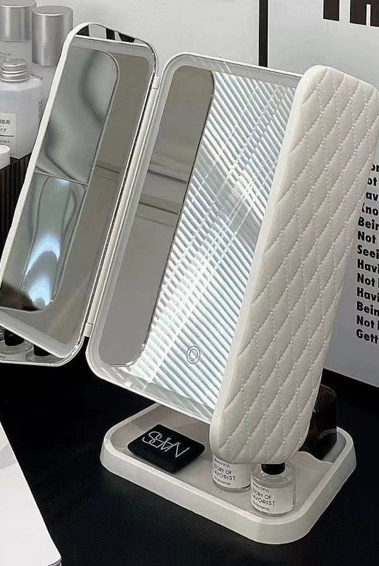 Foldable Makeup Mirror with Touch Light – Portable Vanity Mirror with Rotating Design and Storage Case 1