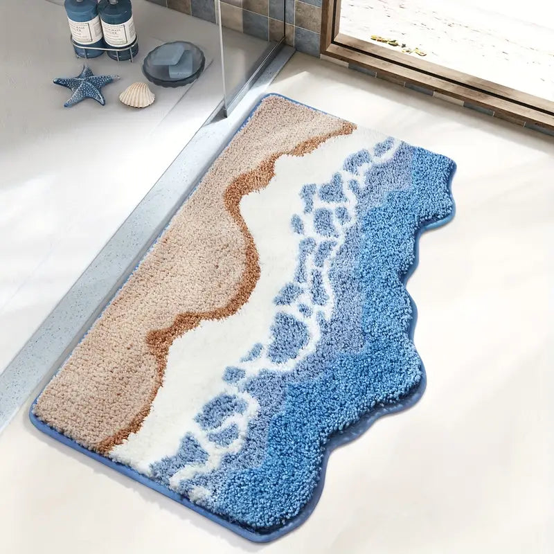 Ocean Waves Microfiber Bath Mat – Soft High-Pile Non-Slip Bathroom Mat with Anti-Slip Backing – Machine Washable and Quick Drying 2