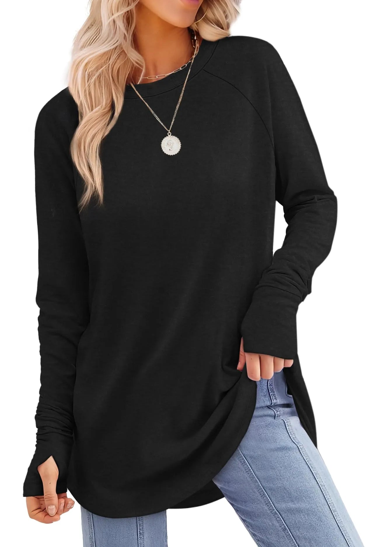 Dames Tuniek met Lange Mouwen en Duimgaten – Comfortabele Oversized Top met Gebogen Zoom 6