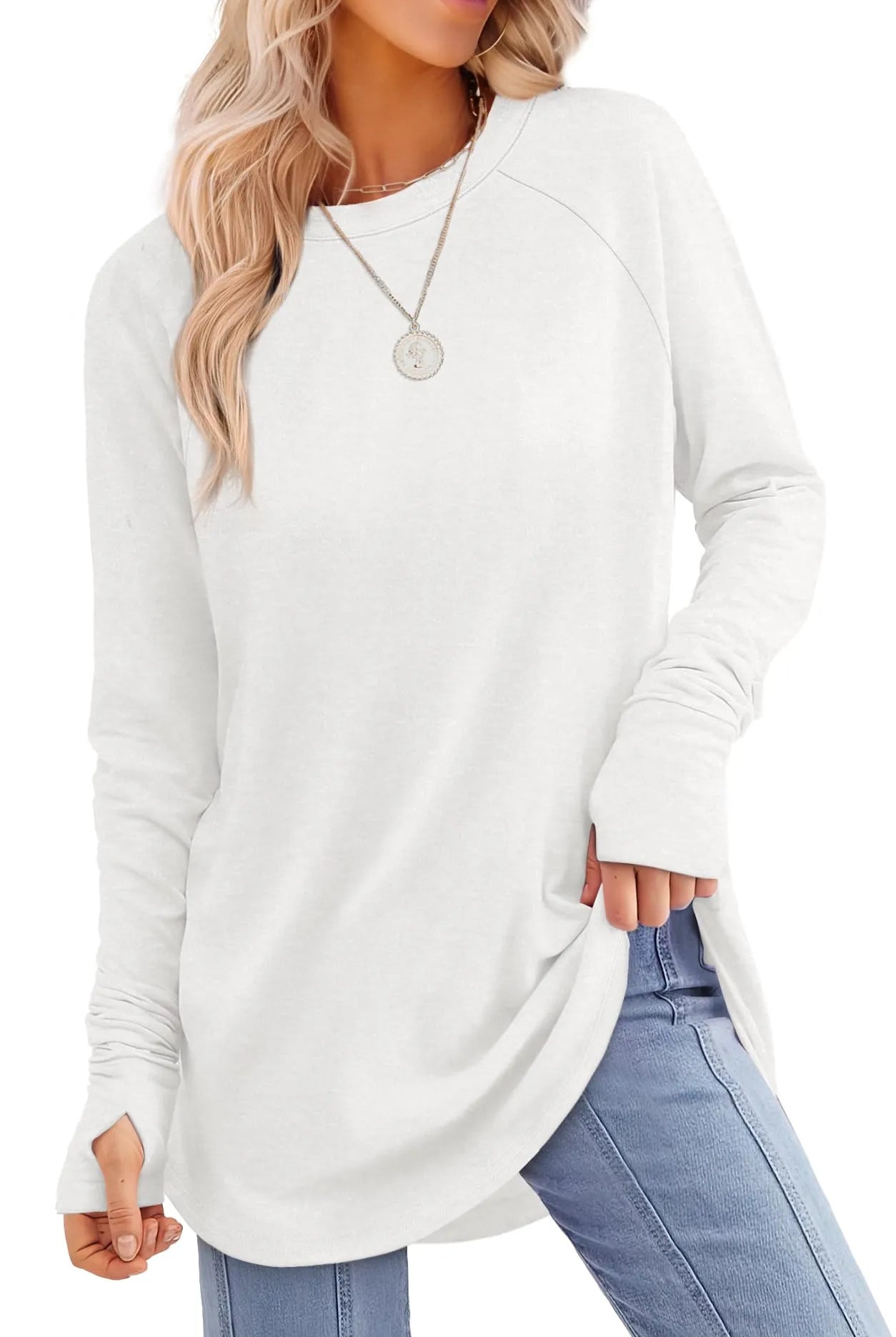 Dames Tuniek met Lange Mouwen en Duimgaten – Comfortabele Oversized Top met Gebogen Zoom 5