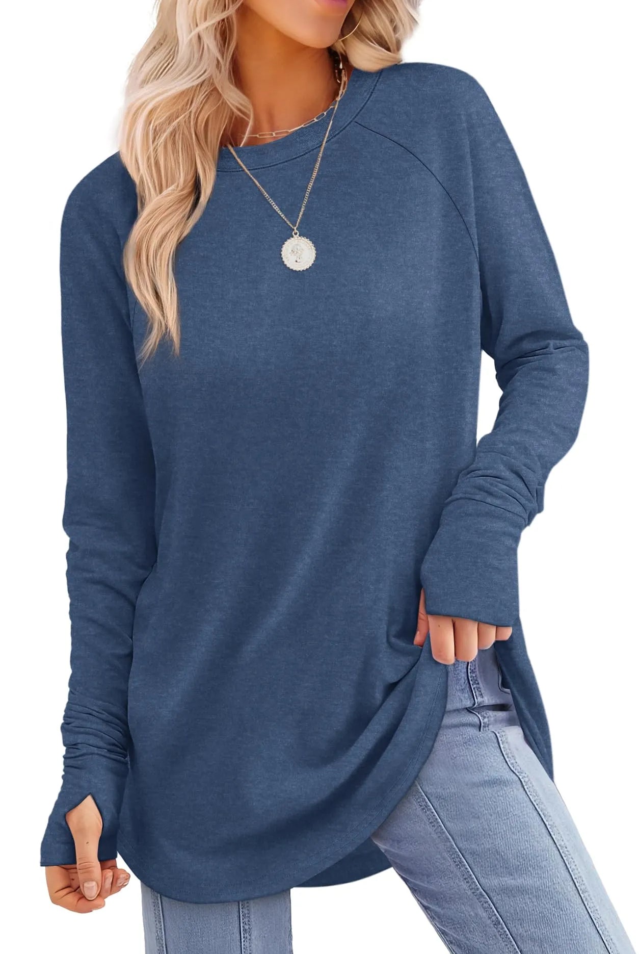 Dames Tuniek met Lange Mouwen en Duimgaten – Comfortabele Oversized Top met Gebogen Zoom 8