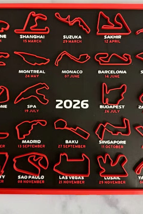 3D Printed F1 Racing Calendar 2026 Ð All Circuits Track Wall Art with Display Stand 1