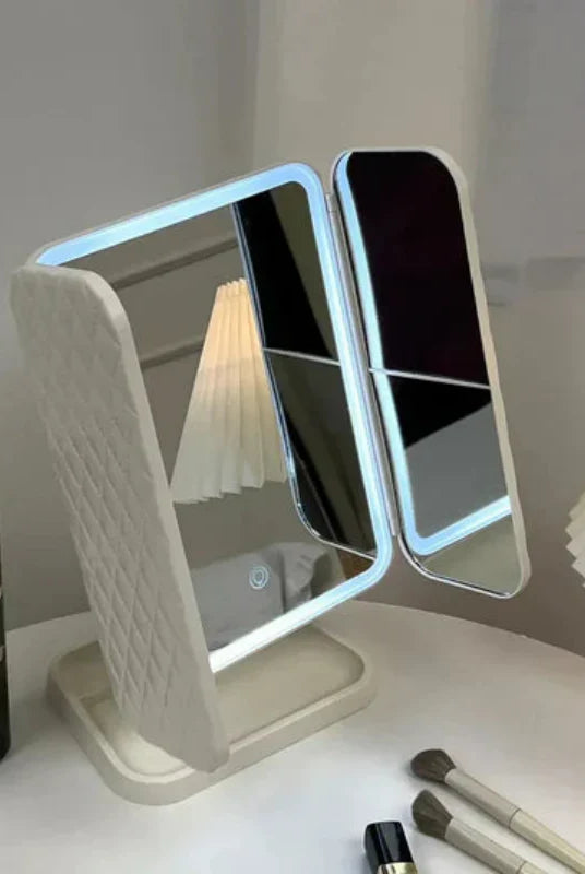 Foldable Makeup Mirror with Touch Light – Portable Vanity Mirror with Rotating Design and Storage Case 0