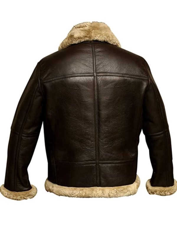 Men's Leather Jacket with Shearling Lining and Zip Closure