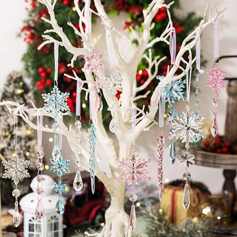 10-Piece Crystal Acrylic Christmas Ornaments with Snowflake and Icicle Designs 3