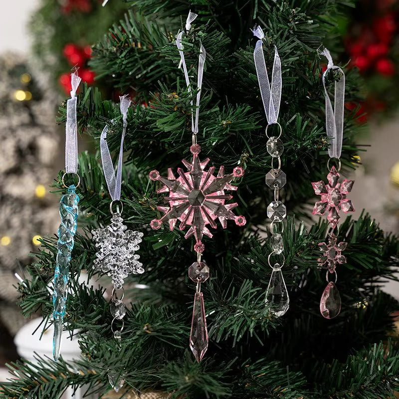 10-Piece Crystal Acrylic Christmas Ornaments with Snowflake and Icicle Designs 4