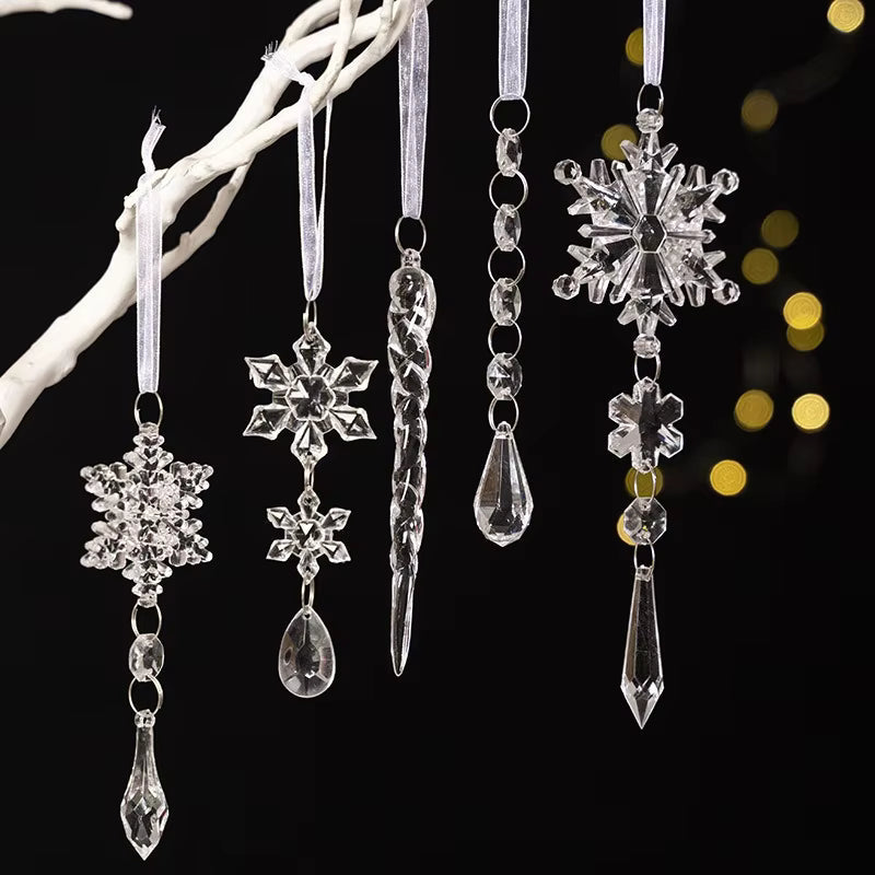 10-Piece Crystal Acrylic Christmas Ornaments with Snowflake and Icicle Designs 5
