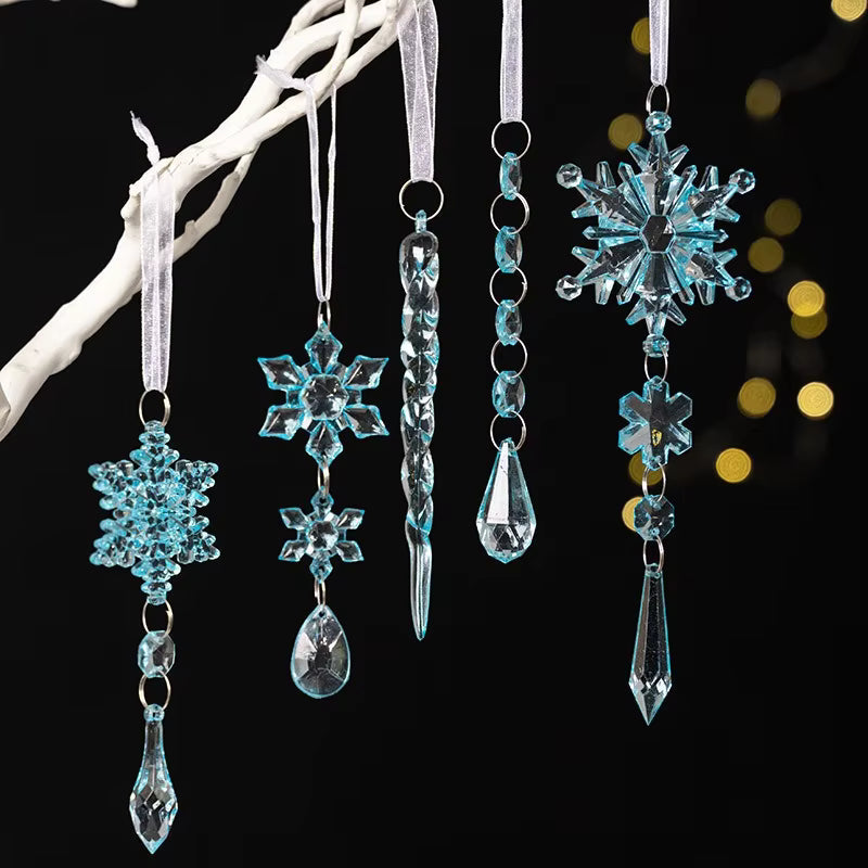 10-Piece Crystal Acrylic Christmas Ornaments with Snowflake and Icicle Designs 6
