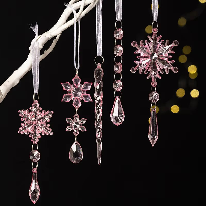 10-Piece Crystal Acrylic Christmas Ornaments with Snowflake and Icicle Designs 7