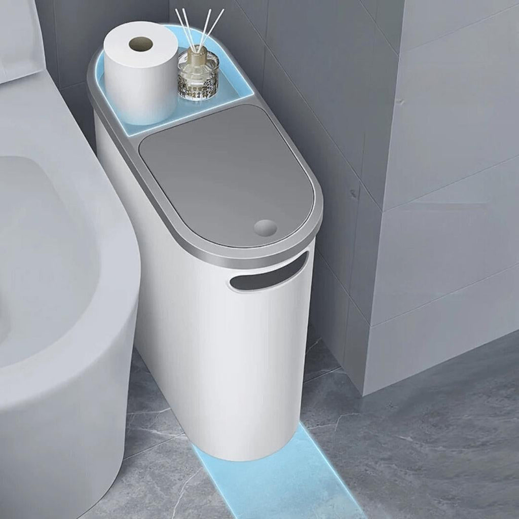 10L Slim Bathroom Trash Can with Silent Closing Lid - Space-Saving Design 0