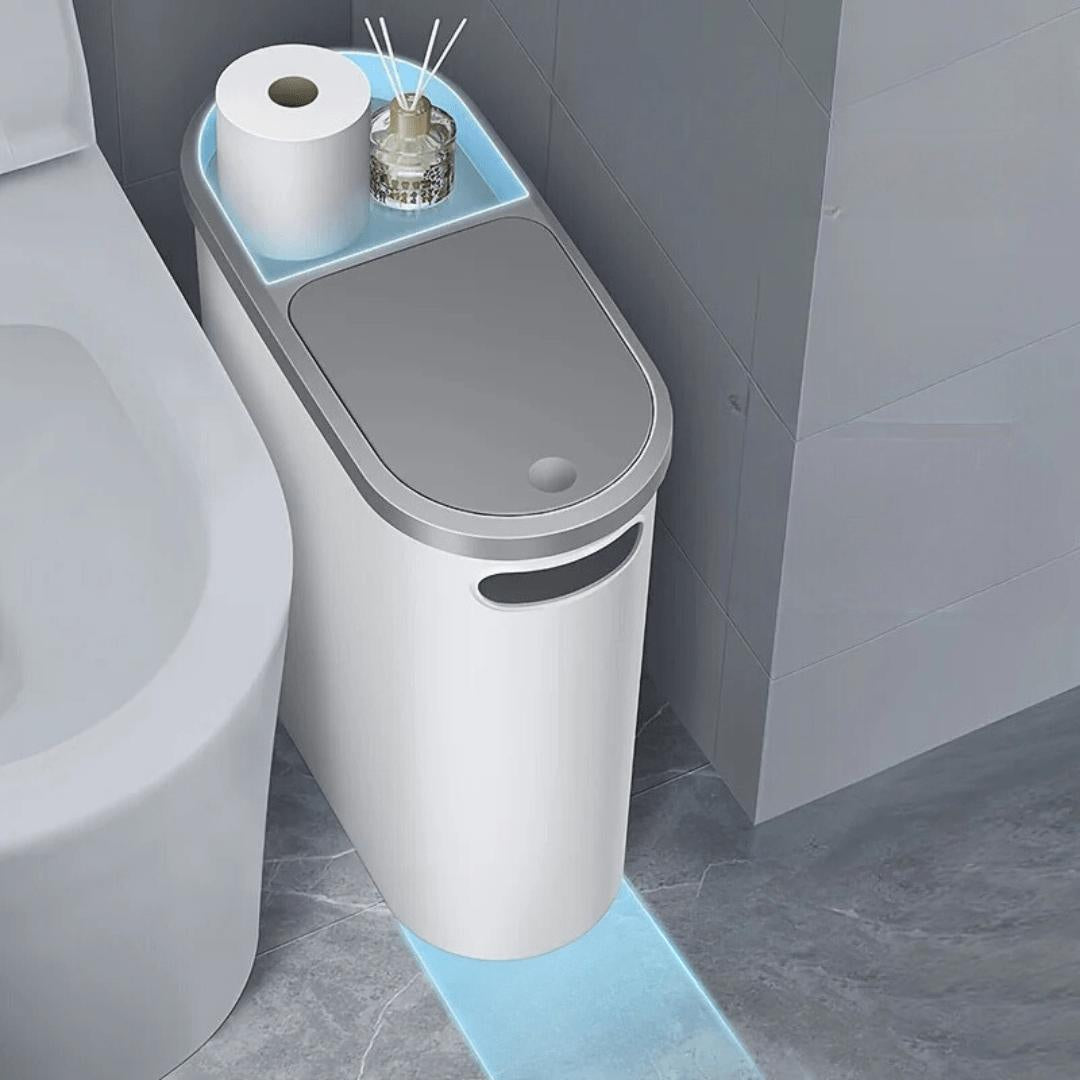 10L Slim Bathroom Trash Can with Silent Closing Lid - Space-Saving Design 0