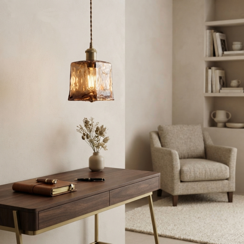 Square Flush Mount Ceiling Light Dark Brown Blown Glass