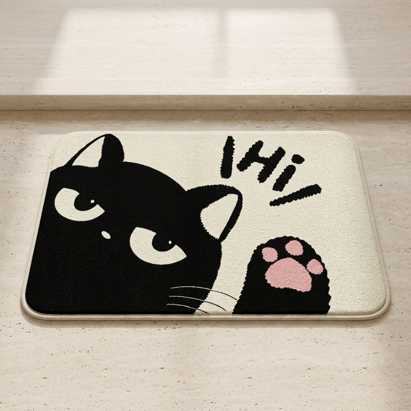 Doormat Polyester Cartoon Cat Non Slip Indoor Floor Rug
