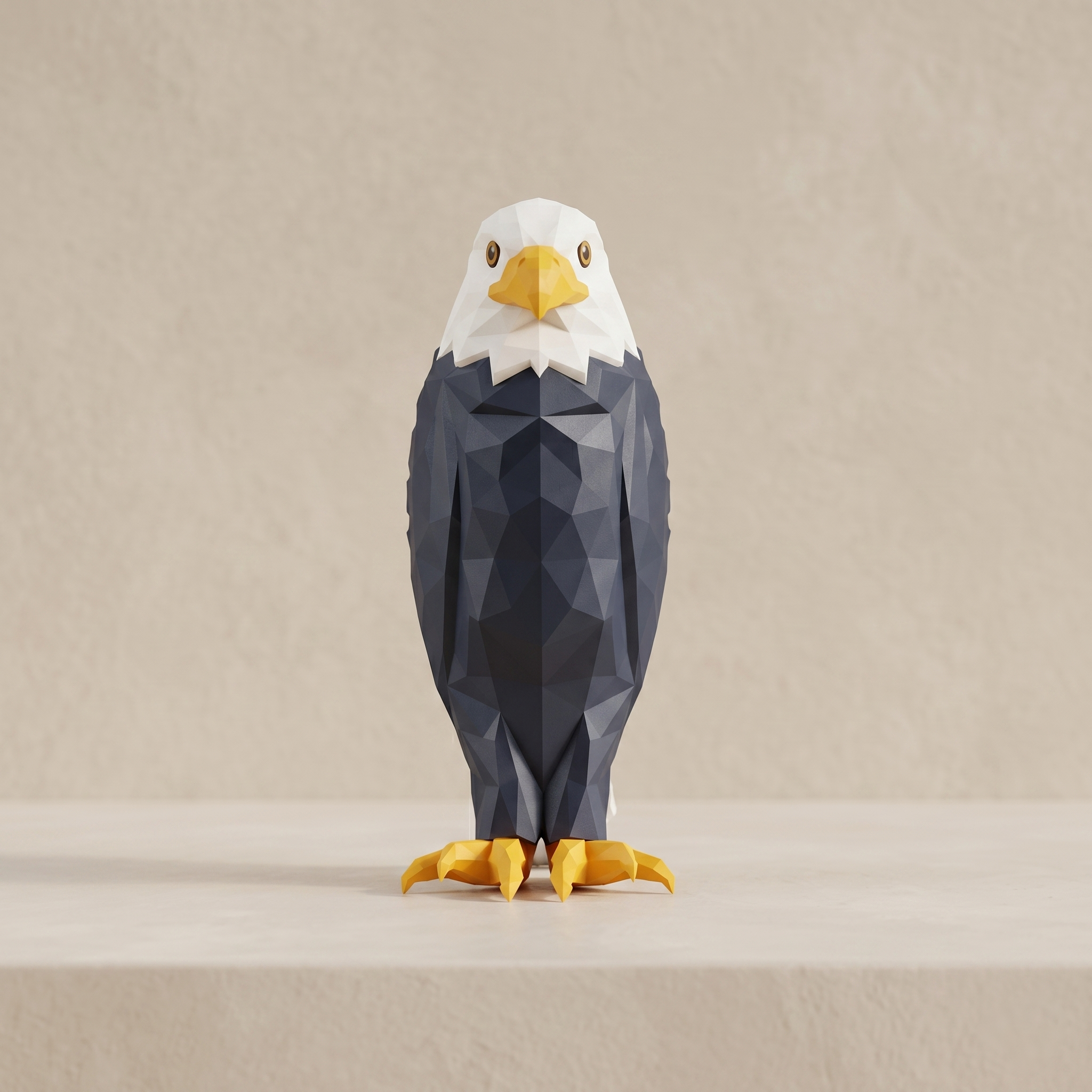 Geometric paper eagle model on a beige background