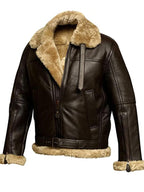 Men's Leather Jacket with Shearling Lining and Zip Closure