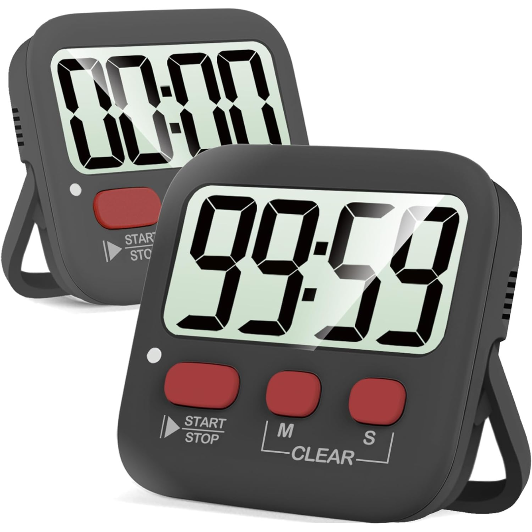 2-Pack Digital Kitchen Timers - Magnetic, Loud Alarm, Easy to Use 1