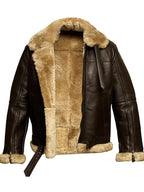Men's Leather Jacket with Shearling Lining and Zip Closure