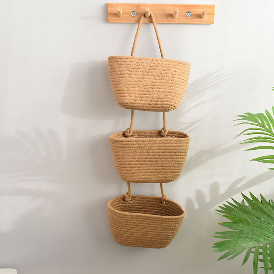 3-Layer Wall Hanging Storage Basket - Durable Cotton Organizer for Home 0