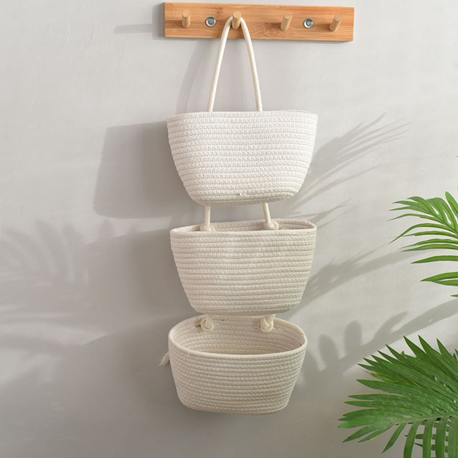 3-Layer Wall Hanging Storage Basket - Durable Cotton Organizer for Home 1