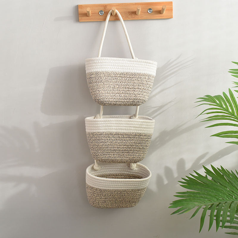 3-Layer Wall Hanging Storage Basket - Durable Cotton Organizer for Home 2