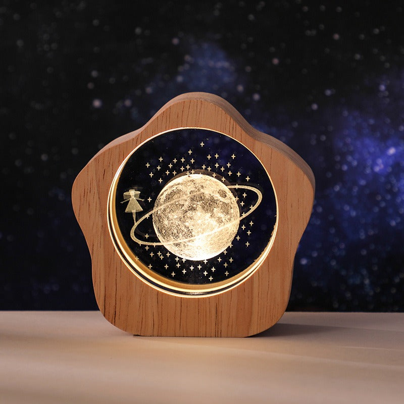 3D Crystal Carved Desk Lamp - Warm LED Light with Wooden Base 11