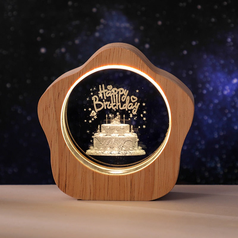 3D Crystal Carved Desk Lamp - Warm LED Light with Wooden Base 13