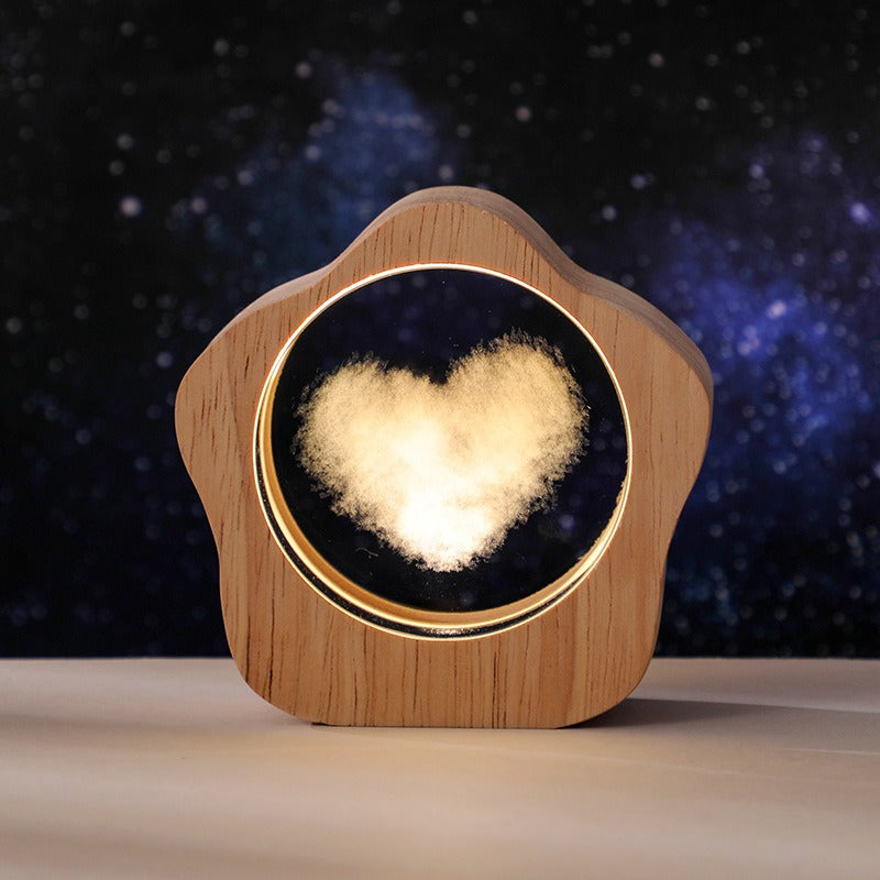 3D Crystal Carved Desk Lamp - Warm LED Light with Wooden Base 14