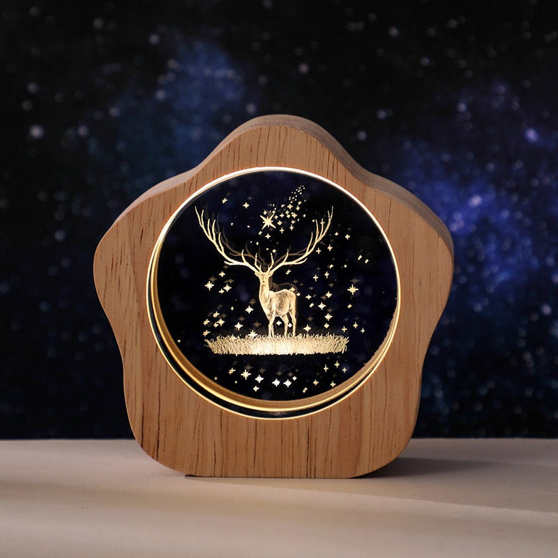 3D Crystal Carved Desk Lamp - Warm LED Light with Wooden Base 19