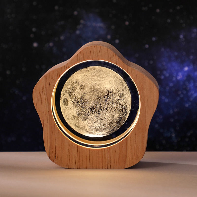 3D Crystal Carved Desk Lamp - Warm LED Light with Wooden Base 7