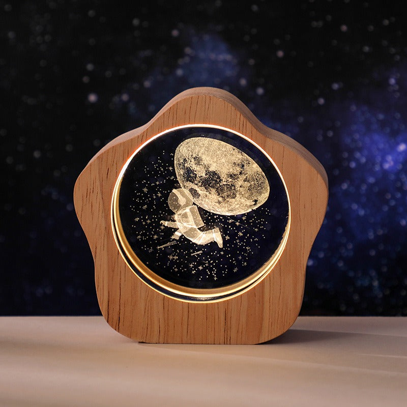 3D Crystal Carved Desk Lamp - Warm LED Light with Wooden Base 8