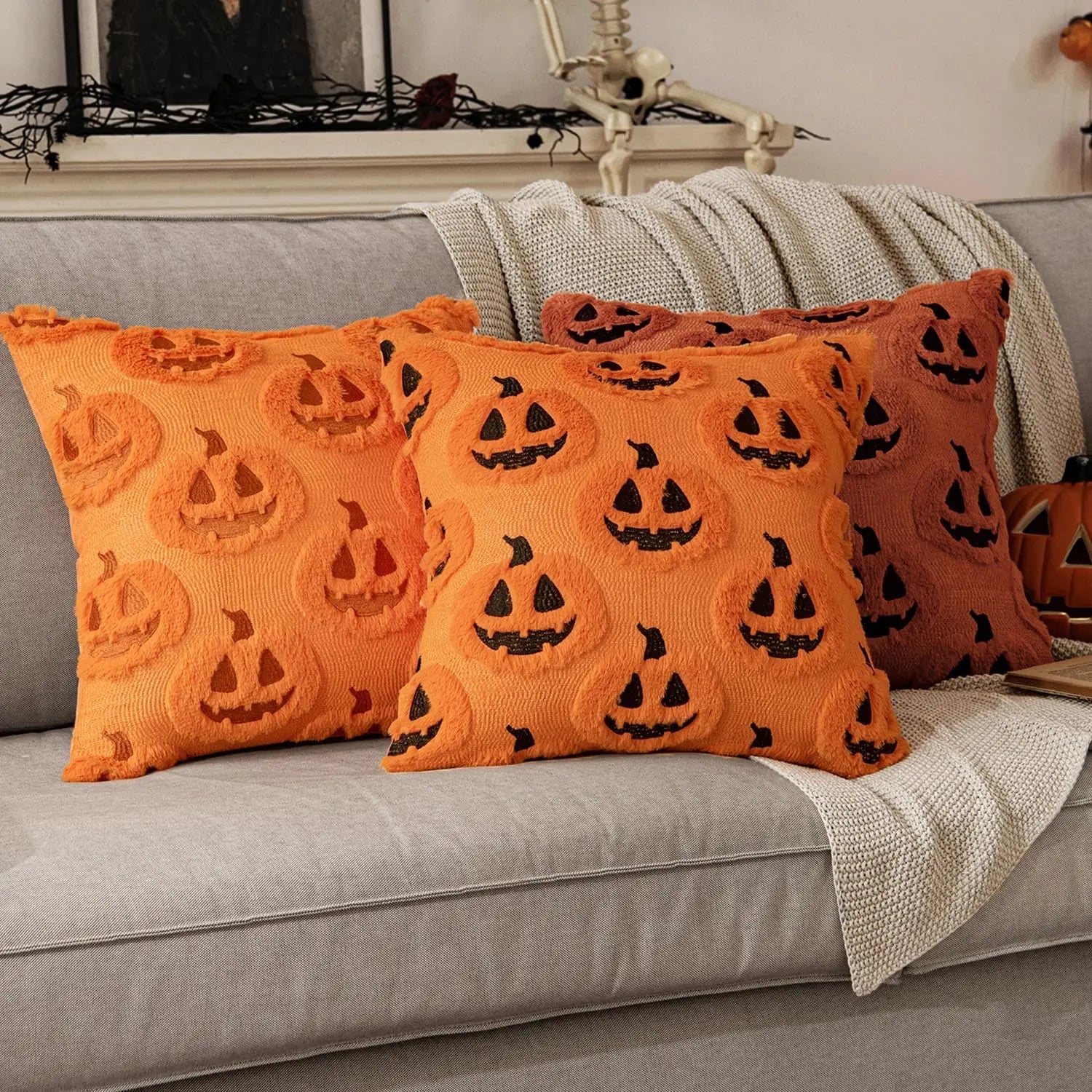 3D Halloween Throw Pillows - Soft Plush Covers for Cozy Decor 18x18 5