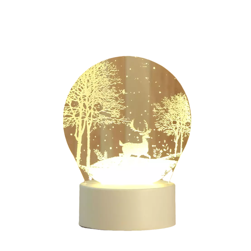 Decorative lamp with a deer in a forest design on a white background