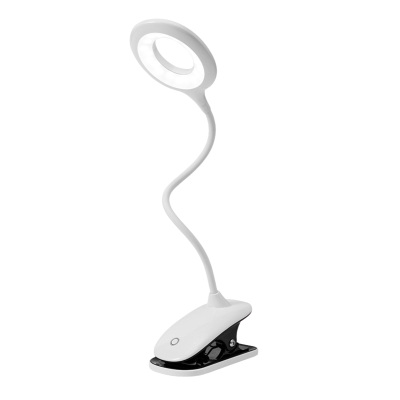 White LED reading lamp with flexible neck on a white background