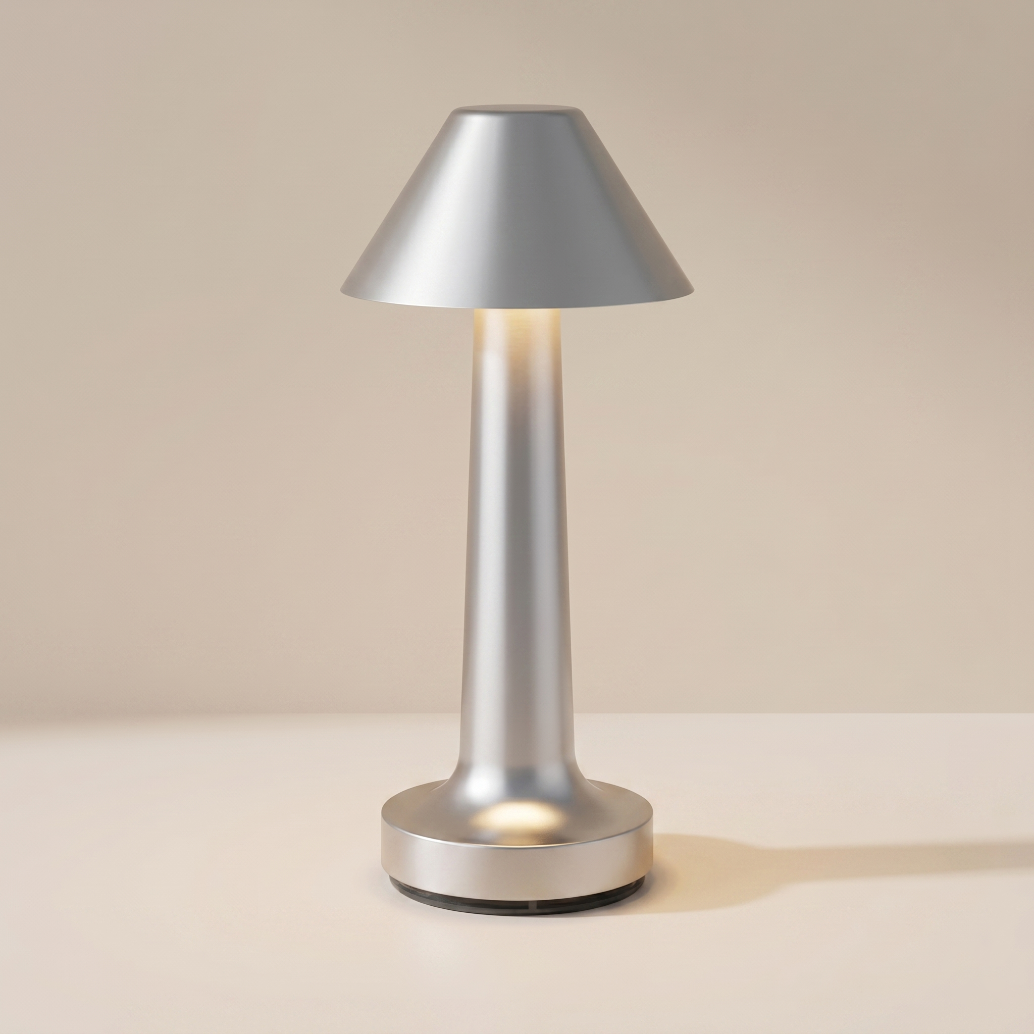 Silver outdoor lamp on a beige background