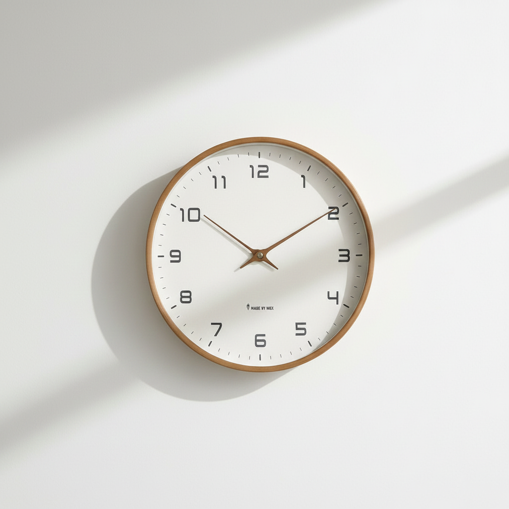 Wall clock with wooden frame on a white background