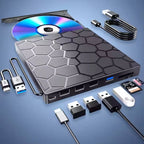 7-in-1 Portable External CD/DVD Drive for Laptop with USB 3.0, USB-C, 8-Port Hub, and SD Card Reader 1