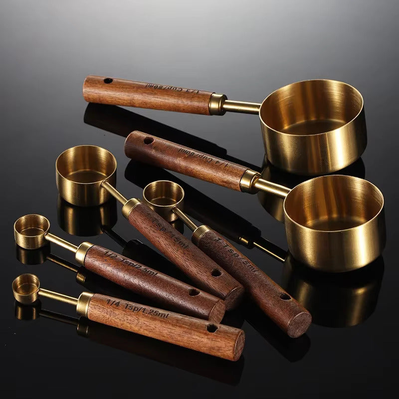 8-Piece Stainless Steel Measuring Cups & Spoons Set with Oak Handles 3